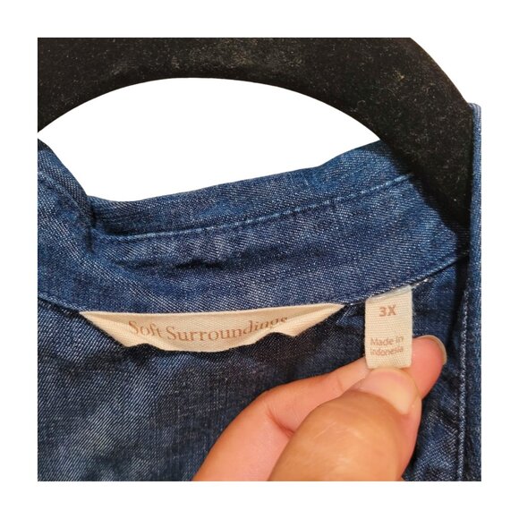 SOFT SURROUNDINGS BLUE CHAMBRAY DENIM DROP SHOULDER COLLARED LONG DRESS LARGE - Picture 5 of 6